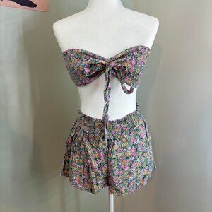 Floral Print Bandeau Top And